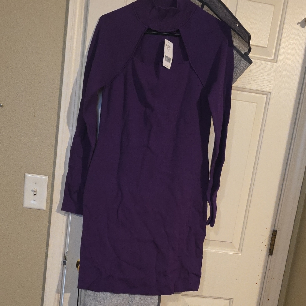 bebe Elegant Long Sleeve Dress in Deep Purple